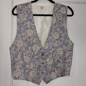 Vintage Tapestry Floral Vest Brocade Lined Button Front